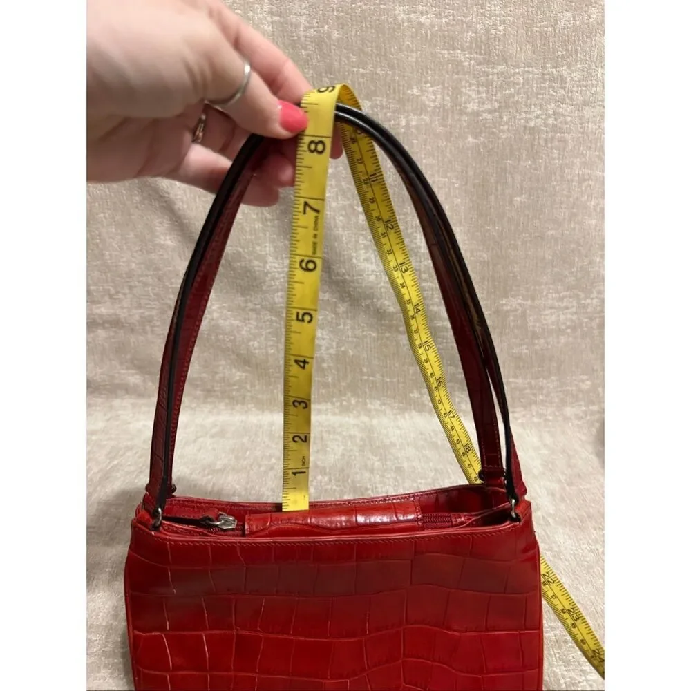 Ann Taylor Women's Croc Embossed Faux Leather Shoulder Bag Red OS